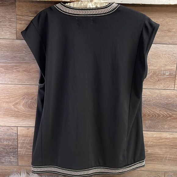 Liz Claiborne Womens Career Sleeveless Black Top Blouse Size XL Black and Taupe - Picture 4 of 6